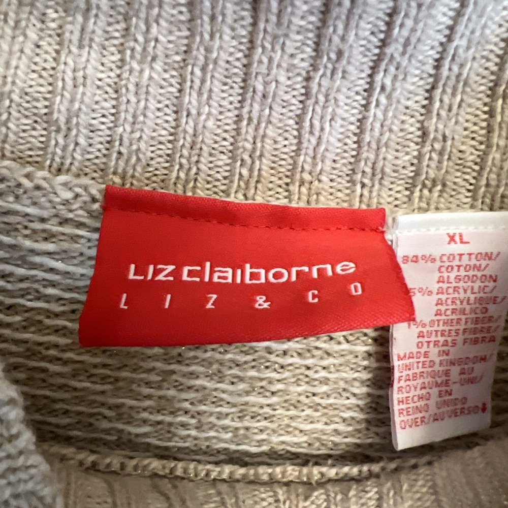 Liz Claiborne Liz & Co Fair Isle Mock Neck Sweater Women's XL Cream Cottagecore - Picture 3 of 8